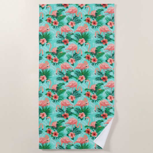 Serviette De Plage Beach Towel Flamant rose tropical (Devant)