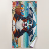 Serviette De Plage Beachside Bernese Bliss : Chien Cool avec lunettes (Devant)