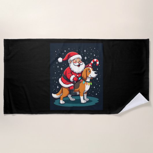 Serviette De Plage Beagle Xmas Éclairage Père Noël équitation Beagle (Devant)