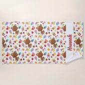 Serviette De Plage Bear mignonne & Petite fille feuille Nom personnal (Devant)