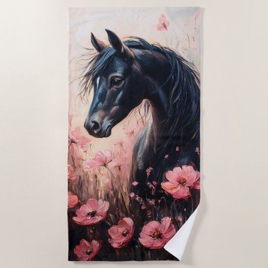 Serviette De Plage Beau Cheval Blush Fleur sauvage rose (Devant)
