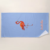 Serviette De Plage Beau flamant sur bleu clair personnalisé (Devant)