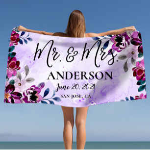 Serviette De Plage Beau Floral Mr & Mrs Mariage ou Anniversaire