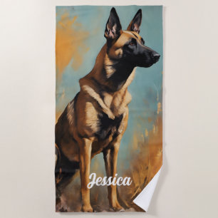 Serviette De Plage Beau Malinois allemand