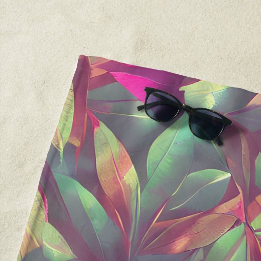 Serviette De Plage Beau Motif Feuille Iridescente (En situation)