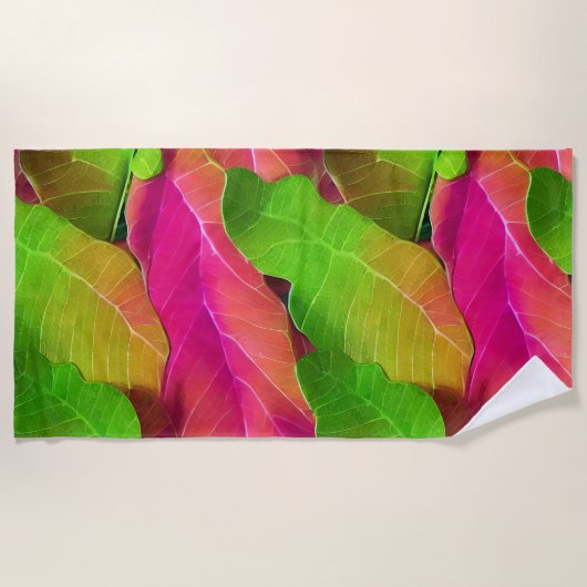Serviette De Plage Beau Motif vert et rose (Devant)