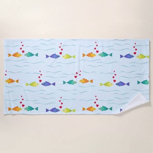 Serviette De Plage Beau poisson romantique dans l'océan tombent amour (Devant)