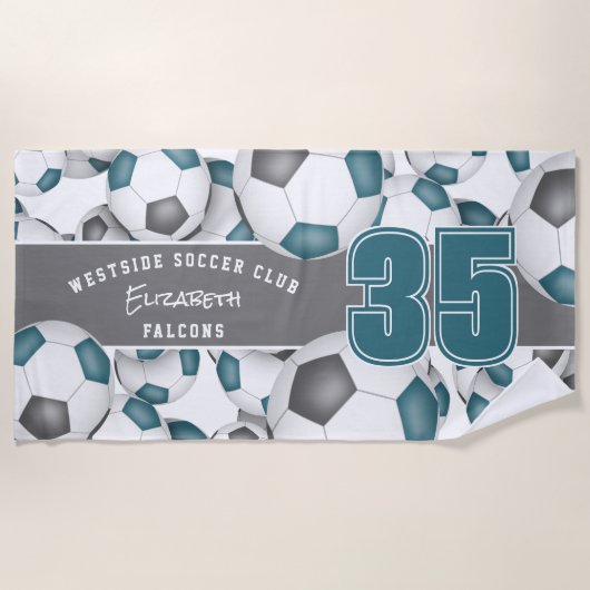 Serviette De Plage Beaucoup de balles de football esprit d'équipe gri (Devant)