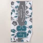 Serviette De Plage Beaucoup de balles de football esprit d'équipe gri (Devant)