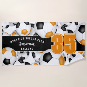 Serviette De Plage Beaucoup de balles de football orange noir couleur