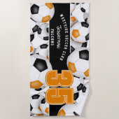 Serviette De Plage Beaucoup de balles de football orange noir couleur (Devant)