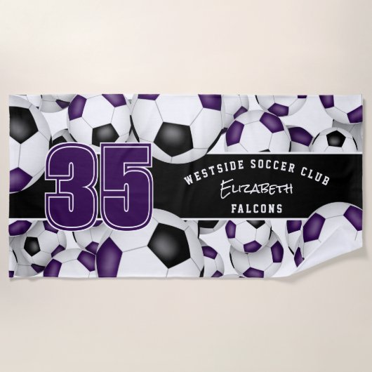 Serviette De Plage Beaucoup de balles de football violet noir couleur (Devant)