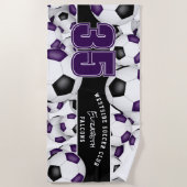 Serviette De Plage Beaucoup de balles de football violet noir couleur (Devant)