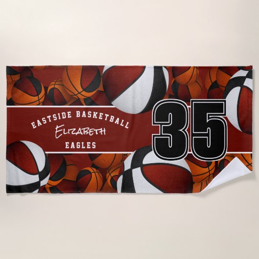 Serviette De Plage Beaucoup de basket-ball marron noir couleurs équip (Devant)