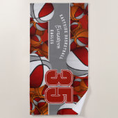 Serviette De Plage Beaucoup de boules de basket rouge gris esprit d'é (Devant)
