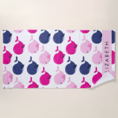 Serviette De Plage Beaux Baleines, Motif De Baleines, Votre Nom (Devant)