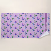 Serviette De Plage Beaux colibris sur Violet (Devant)