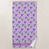 Serviette De Plage Beaux colibris sur Violet (Devant)