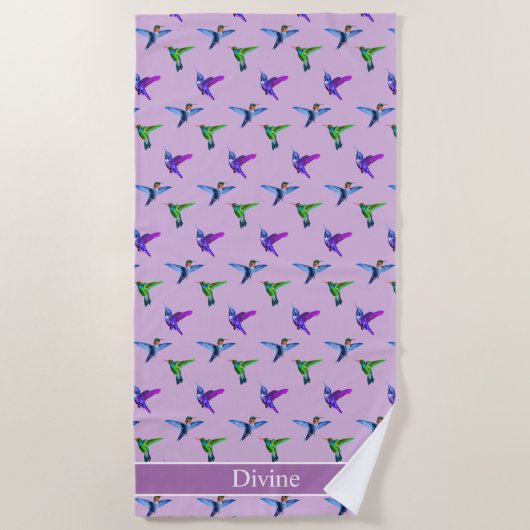 Serviette De Plage Beaux colibris sur Violet (Devant)