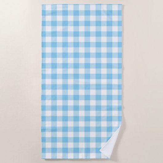 Serviette De Plage Bébé Bleu et Blanc Grande taille En vichy Chèques (Devant)