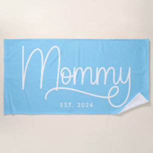 Serviette De Plage Bébé bleu et blanc Monoline maman