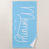 Serviette De Plage Bébé bleu et blanc Monoline maman (Devant)