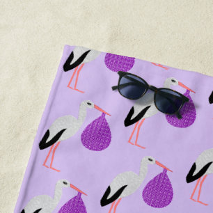 Serviette De Plage Bébé cigogne motif violet genre neutre