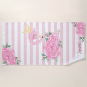 Serviette De Plage Bébé flamant rose mignon, rayures (Devant)