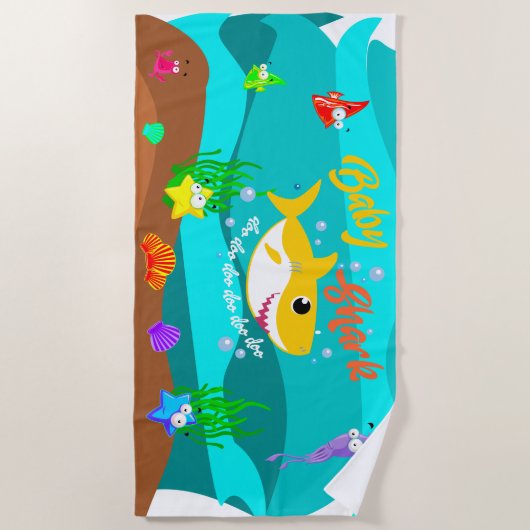Serviette De Plage Bébé jaune requin et amis doo doo doo doo (Devant)