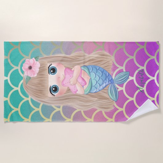 Serviette De Plage Bébé mignonne sirène échelles (Devant)