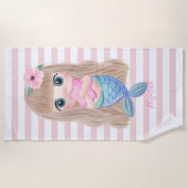 Serviette De Plage Bébé Sirène Mignonne, Rayures (Devant)