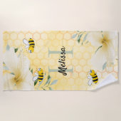 Serviette De Plage Bee Happy bumble abeilles jaune miel doux (Devant)