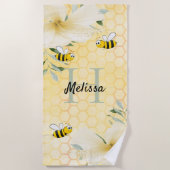 Serviette De Plage Bee Happy bumble abeilles jaune miel doux (Devant)