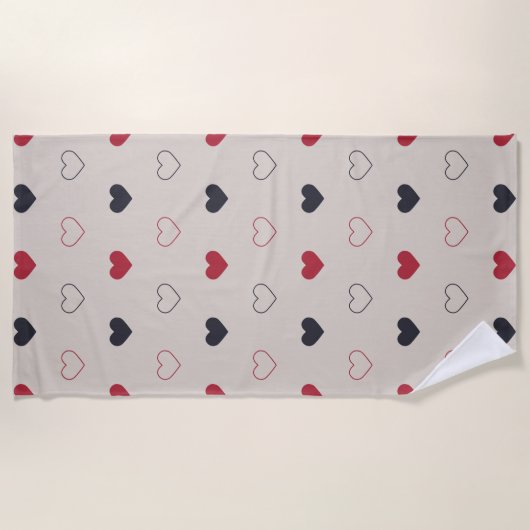 Serviette De Plage Beige & red Heart Seamless Pattern Cute Minimal (Devant)