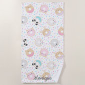 Serviette De Plage beignets animaux et saupoudrer mignon monogramme (Devant)