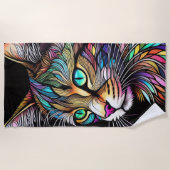 Serviette De Plage Belle Aquarelle Chat en Verre Tiré (Devant)