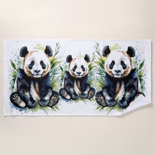 Serviette De Plage Belle aquarelle Panda Ours (Devant)