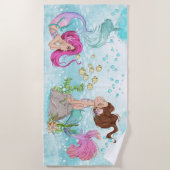 Serviette De Plage Belle aquarelle Petites sirènes (Devant)