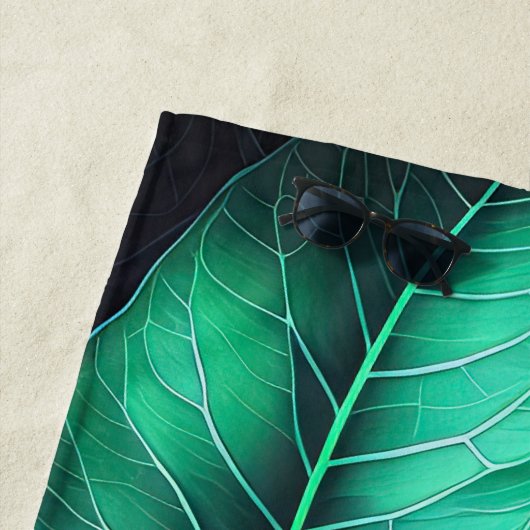 Serviette De Plage Belle Aquarelle Tropicale Feuillage Violet Vert (En situation)