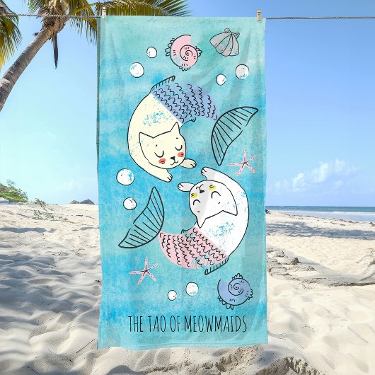 Serviette De Plage Belle aquarelle verte Tao de Meowmaids