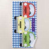 Serviette De Plage Belle caricature voitures bleu chèque arrière - pl (Devant)