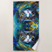 Serviette De Plage Belle Chat Mystique en Blues et Golds (Devant)