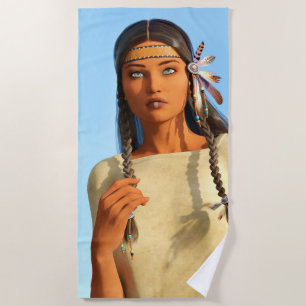 Serviette De Plage Belle femme amérindienne tenue indigène