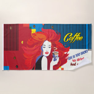 Serviette De Plage "Belle femme de mode et de la coupe du café" POP-A