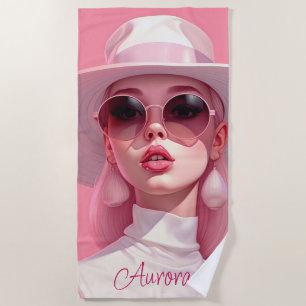 Serviette De Plage Belle fille dans des lunettes de soleil roses
