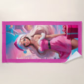 Serviette De Plage Belle fille de Noël rose 01 (Devant)