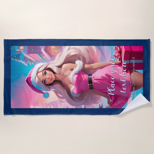 Serviette De Plage Belle fille de Noël rose 01 (Devant)