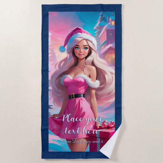 Serviette De Plage Belle fille de Noël rose 01 (Devant)