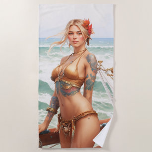 Serviette De Plage Belle fille de tatouage de pirate Beach Towel