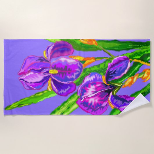 Serviette De Plage Belle Fleur Iris - Printemps - Dessin (Devant)
